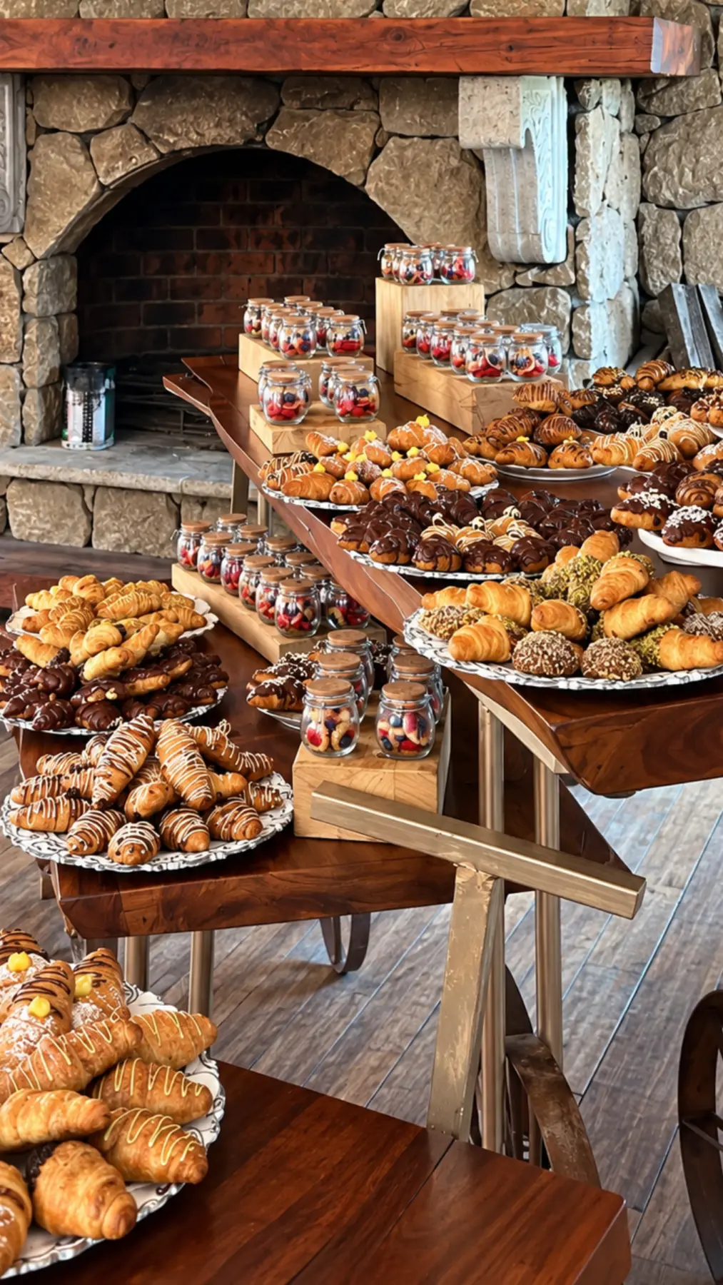 Mesa de catering con más de 200 croissants de Roulé en Hostería Caballo Campana, Cuenca